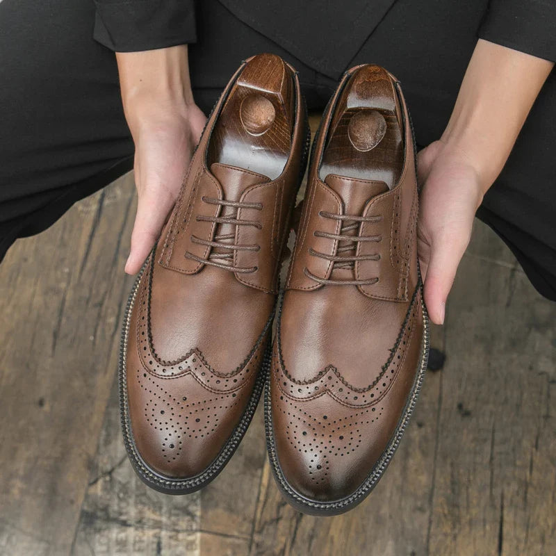 Handmade Mens Wingtip Oxford Shoes Grey Leather Brogue Men's Dress Shoes Classic Business Formal Shoe for Men Chaussure Hommes