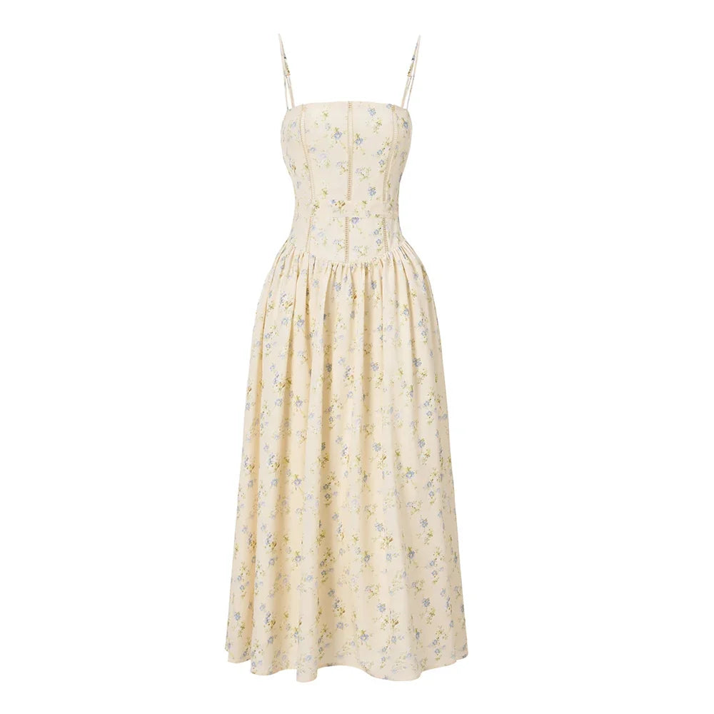 Suninbox Summer Floral Print Spaghetti Strap Maxi Dress Women Elegant Vintage Holiday Party Beach Wear Dress