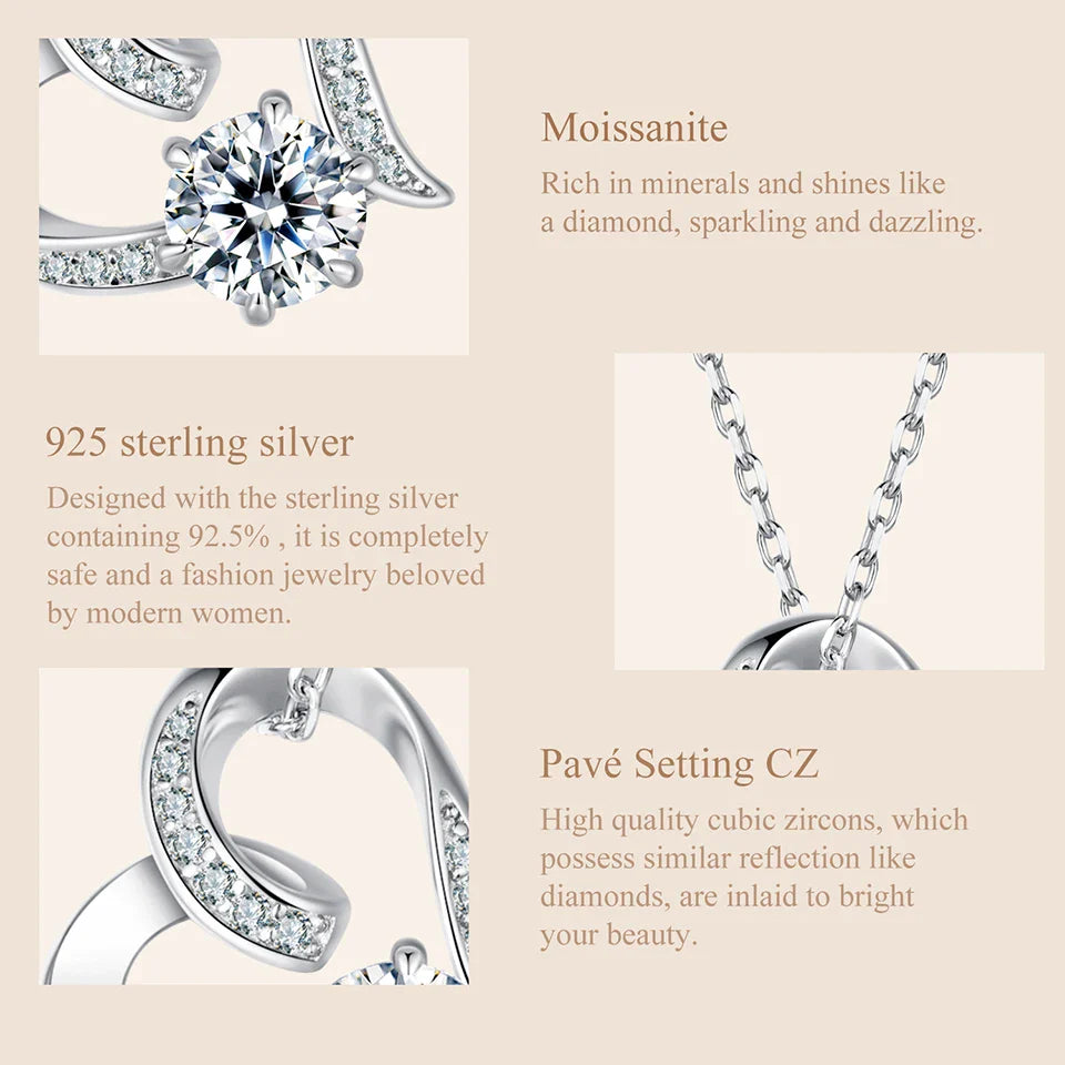 Heart Necklaces for Women, Forever Love Moissanite 925 Sterling Silver Minimalist Heart Pendant Necklace Engagement Jewel
