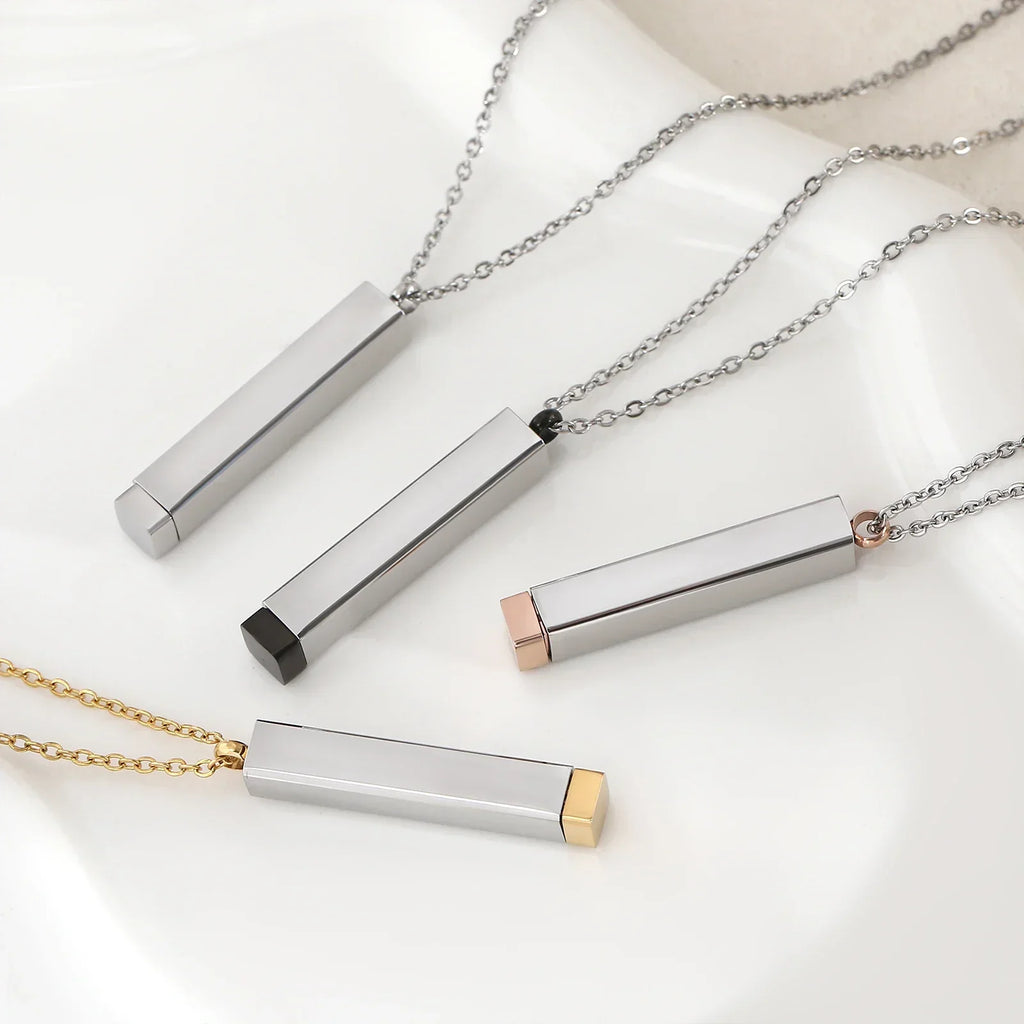 Classic Hidden Rectangle Pendant Necklace For Men Stainless Steel Minimalist Waterproof 3D Vertical Bar Necklaces Jewelry Gift