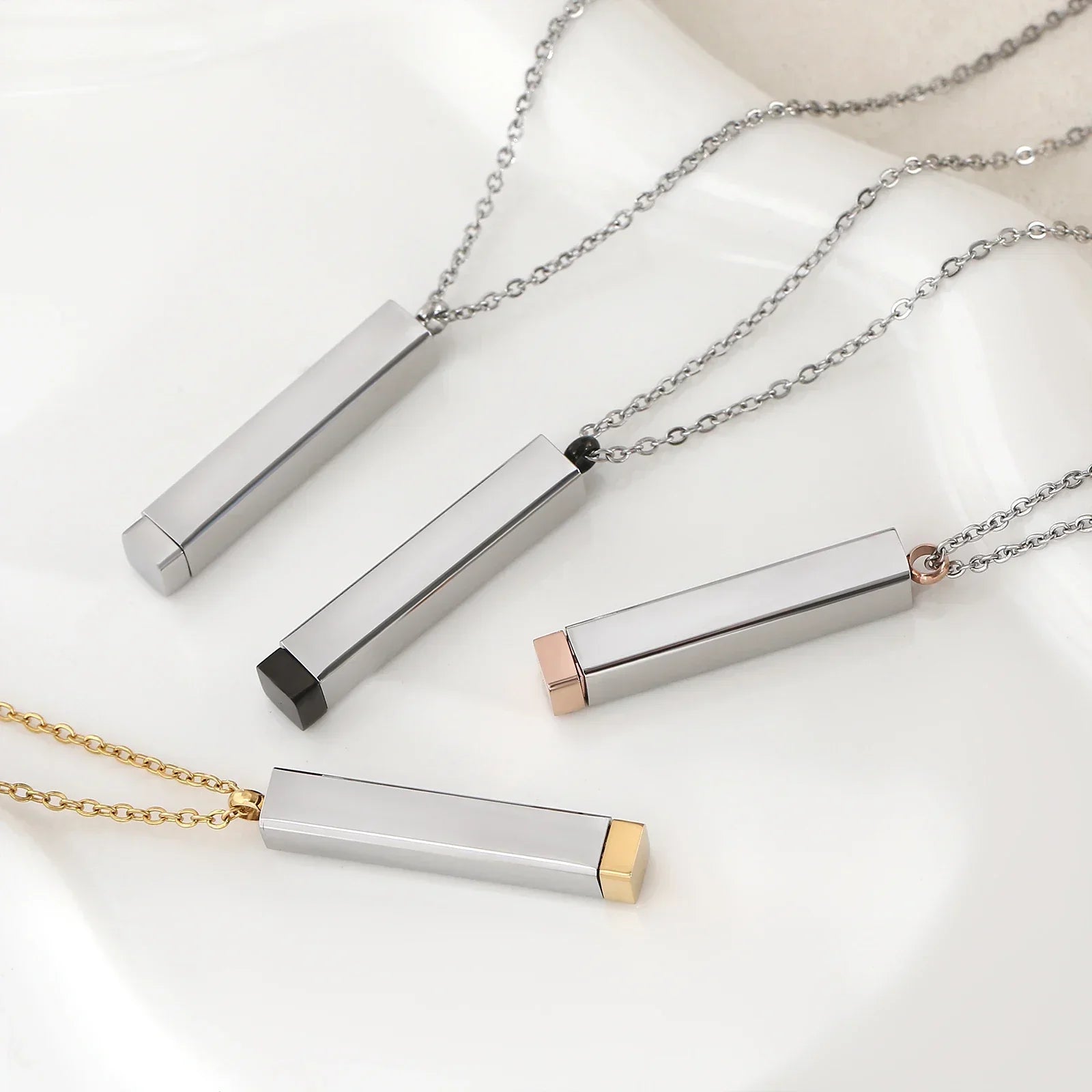Classic Hidden Rectangle Pendant Necklace For Men Stainless Steel Minimalist Waterproof 3D Vertical Bar Necklaces Jewelry Gift