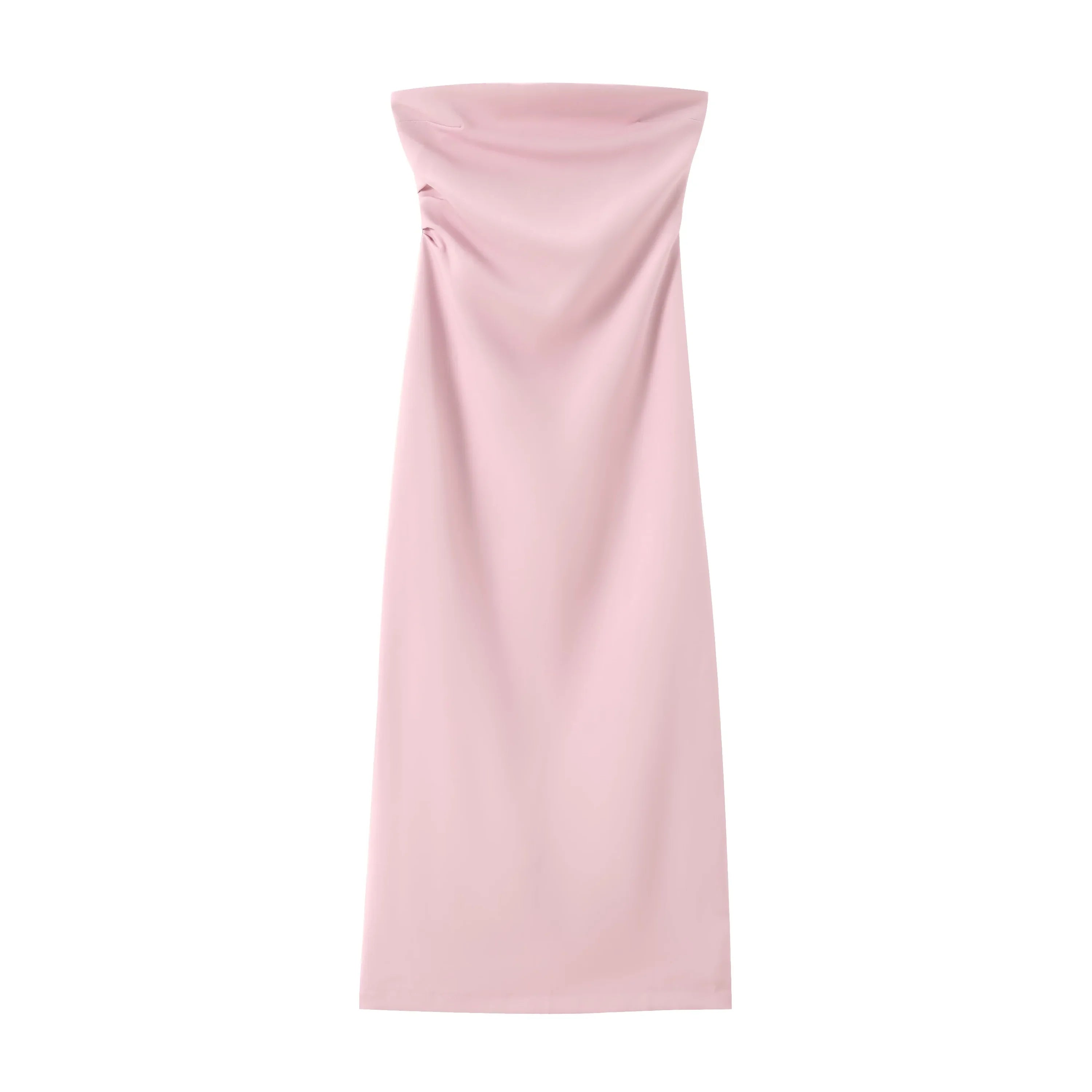 Women Fashion Summer New Sexy Split Back Zip Pleated Sleeveless Strapless Dress Chic Female French Elegant Evening