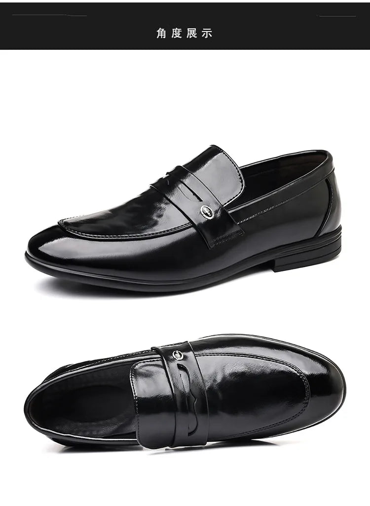 2026 Spring New Men's Glossy Leather Loafers Slip-On Business Casual Dress Shoes Male Non-slip Formal Office Shoes for Man