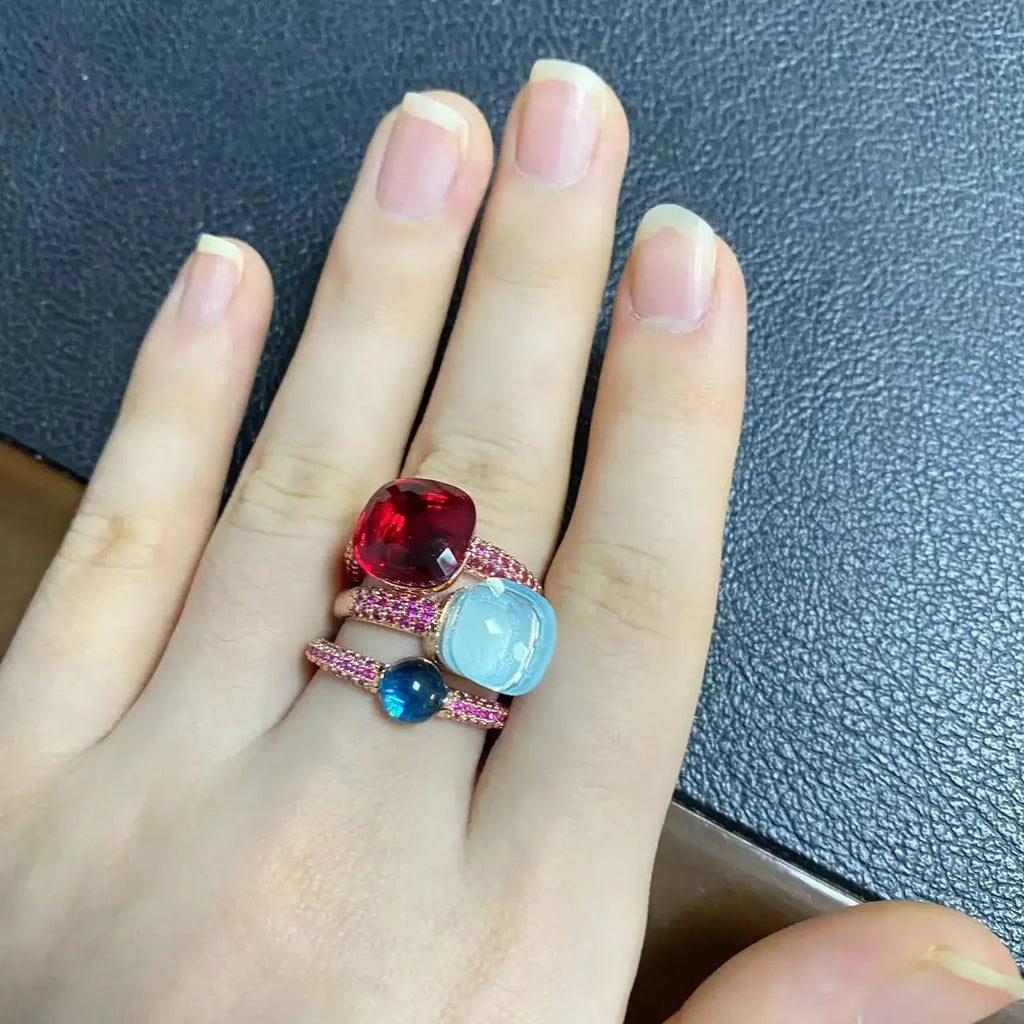 3Pcs/Set Nudo Ring Stacking Set for Women Mix Color Candy Crystal Inlay Zircon Amethyst Blue Topaz Round Jewelry Gift