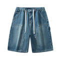 Men's Baggy Cargo Shorts Summer New Fashion Drawstring Straight Casual Jeans Streetwear Pocket Splicing Male Short Pants