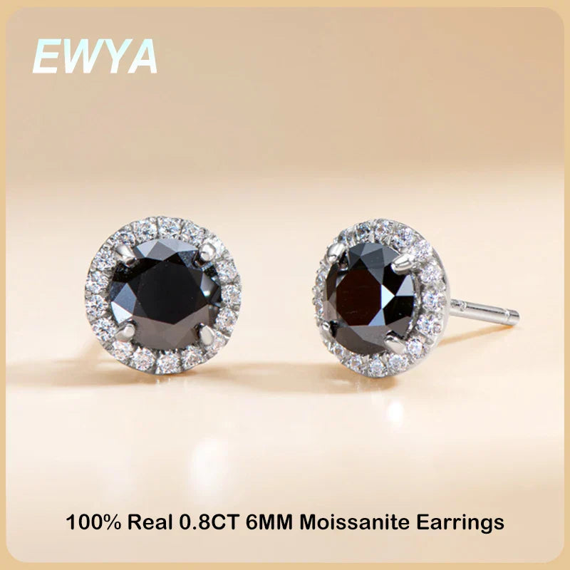 Luxury Real D Color 0.8CT 6mm Black Moissanite Stud Earrings For Women S925 Sterling Silver Diamond Earring Fine Jewelry