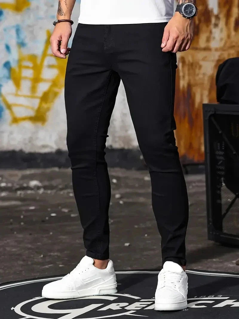 Men Jeans Skyblue Black Zipper Stretch Jeans Casual Slim Fit Trousers Male Plus Size Pencil Pants Denim Skinny Jeans for Men