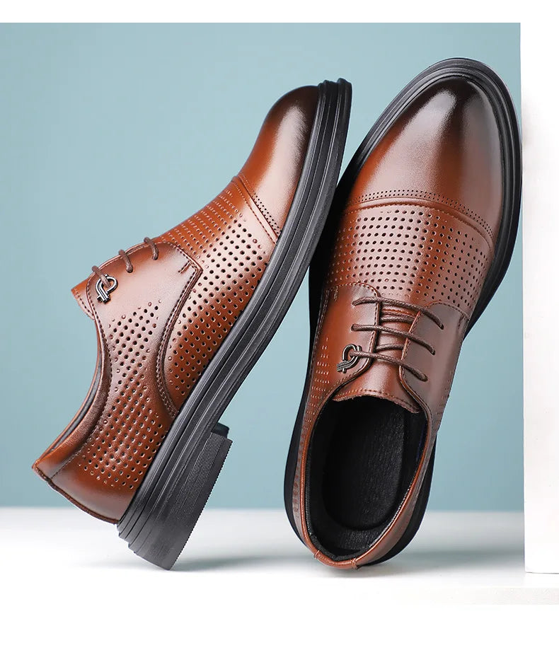 2026 New British Business Formal Leather Shoes for Man Summer Autumn Hallow Dress Shoes Male Solid Color Fashion Shoes Man
