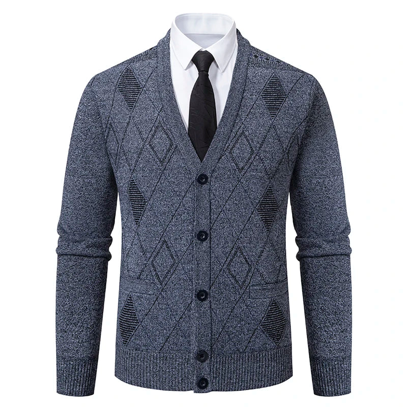 Men Plaid Cardigan V-neck Fleece Sweater Men's  Autumn Clothing Classic Cardigans Jacket Button Mens Knitting Outwear