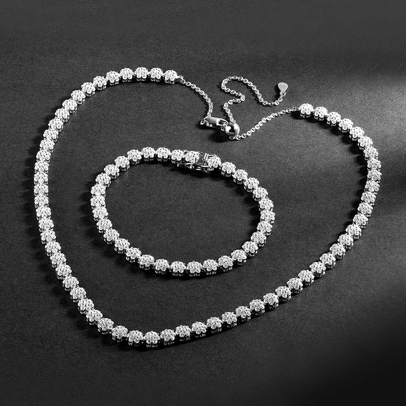 Flower Full 1.5mm D Color Moissanite Diamond Tennis Bracelet for Women 925 Silver GRA Certified Bridal Wedding Bangle Gift