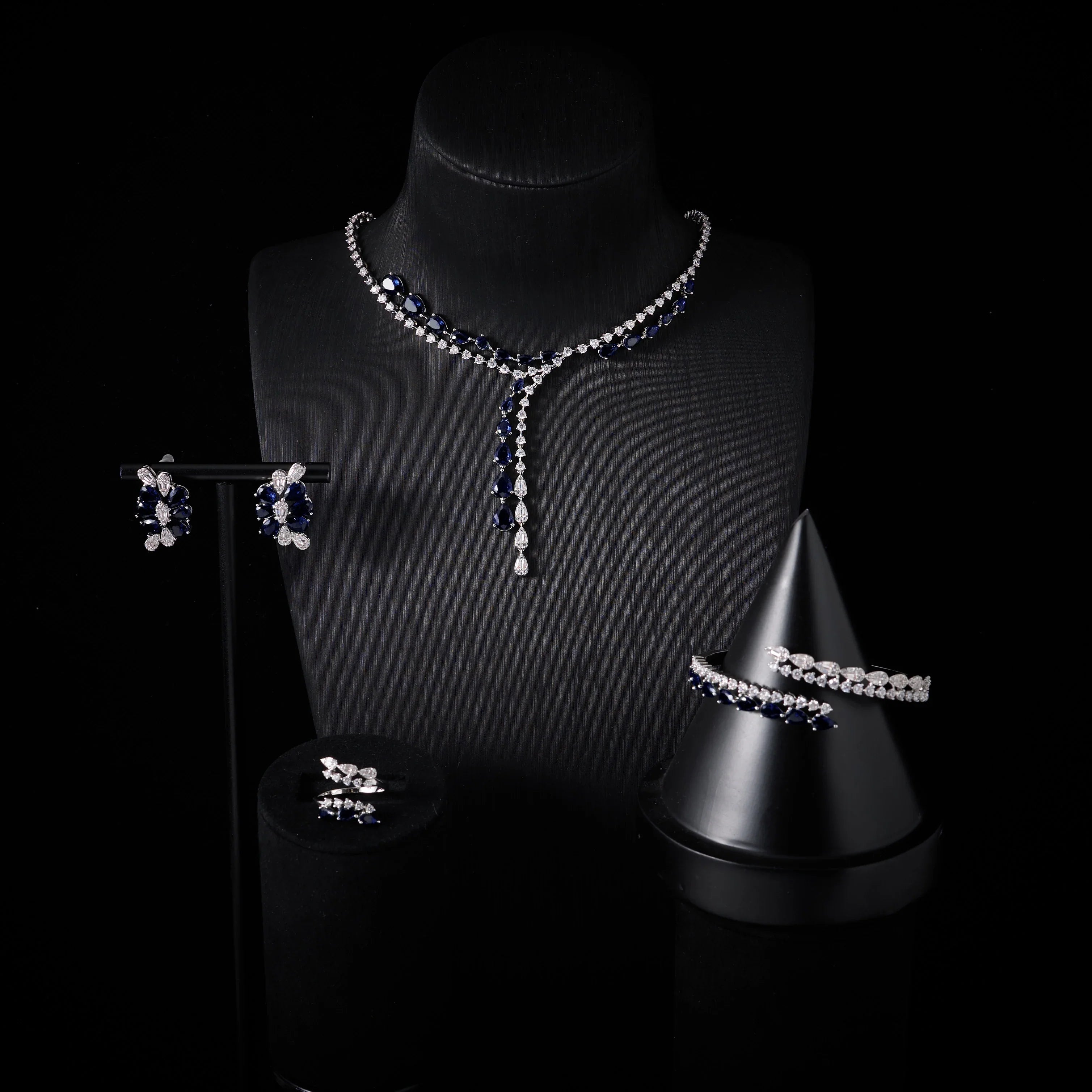 00086 Necklace Sets for Women Heart Water Drop Cubic Zirconia Layer Jewellery Set Dubai Saudi Party Engagement Accessory