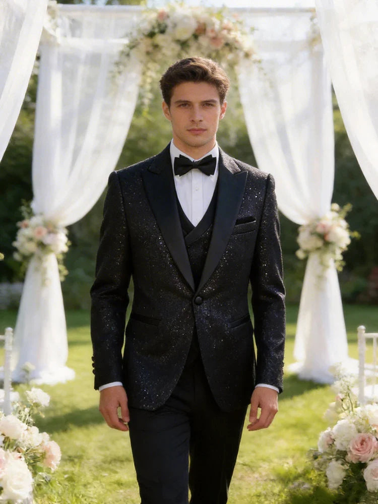 Luxury man suits high quality 3 pieces littering rhinestone embellishment Wedding Dress Shining flash diamond Tuxedo Dinner Suit