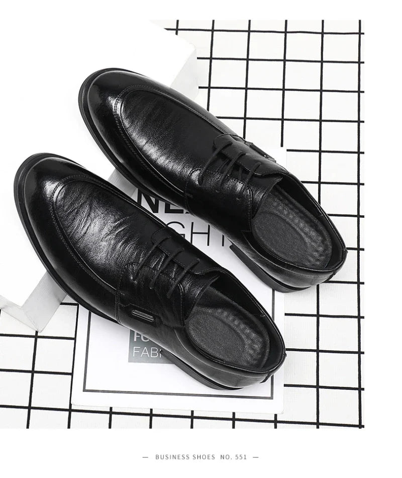 Brown Leather Dress Shoes British Style Lace Up Formal Business Footwear Groom Wedding Shoes Low Top Comfortable Office Shoes