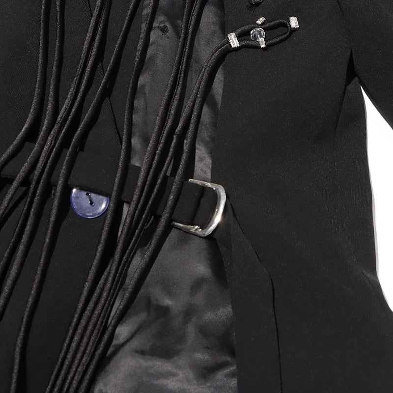 New Arrival Women Back Hollow Out Design Double Breasted Suit Jackets Y2K High Street Streamer Decoration Temperament Coat