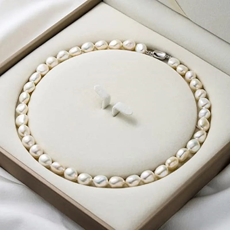 Baroque Pearl Necklace for Women 8-9mm 9-10mm AA Quality Freshwater Cultured Pearl Strand Necklace with Sterling Silver Clasp