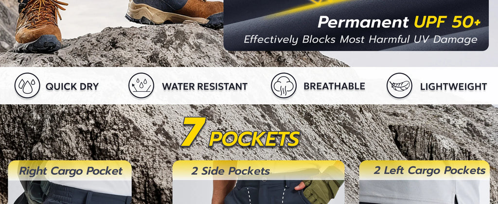 UPF 50+ Hiking Cargo Shorts with 7 Pockets Men 9" Quick Dry Lightweight Nylon Shorts Outdoor Work Shorts Fishing Casual