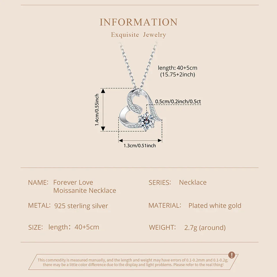 Heart Necklaces for Women, Forever Love Moissanite 925 Sterling Silver Minimalist Heart Pendant Necklace Engagement Jewel