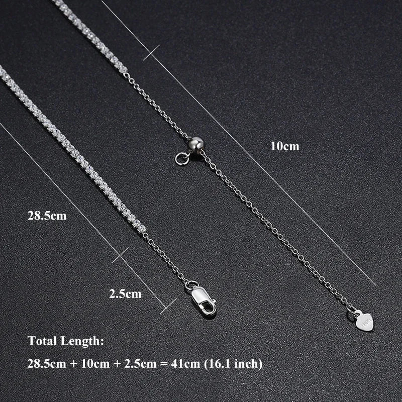 Adjustable Full 2mm 0.03CT D Color Moissanite Tennis Necklace for Women 925 Silver Plated 18K Gold Choker Neck Chain Gift