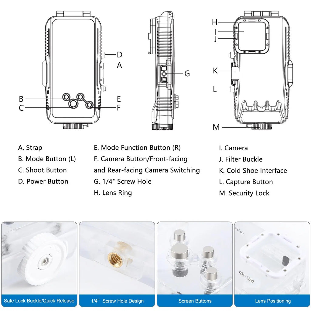 PULUZ 40m/130ft Waterproof Diving Case for iPhone 16 15 14 13 12 11 Pro Max Plus Photo Video Taking Underwater Housing Cover