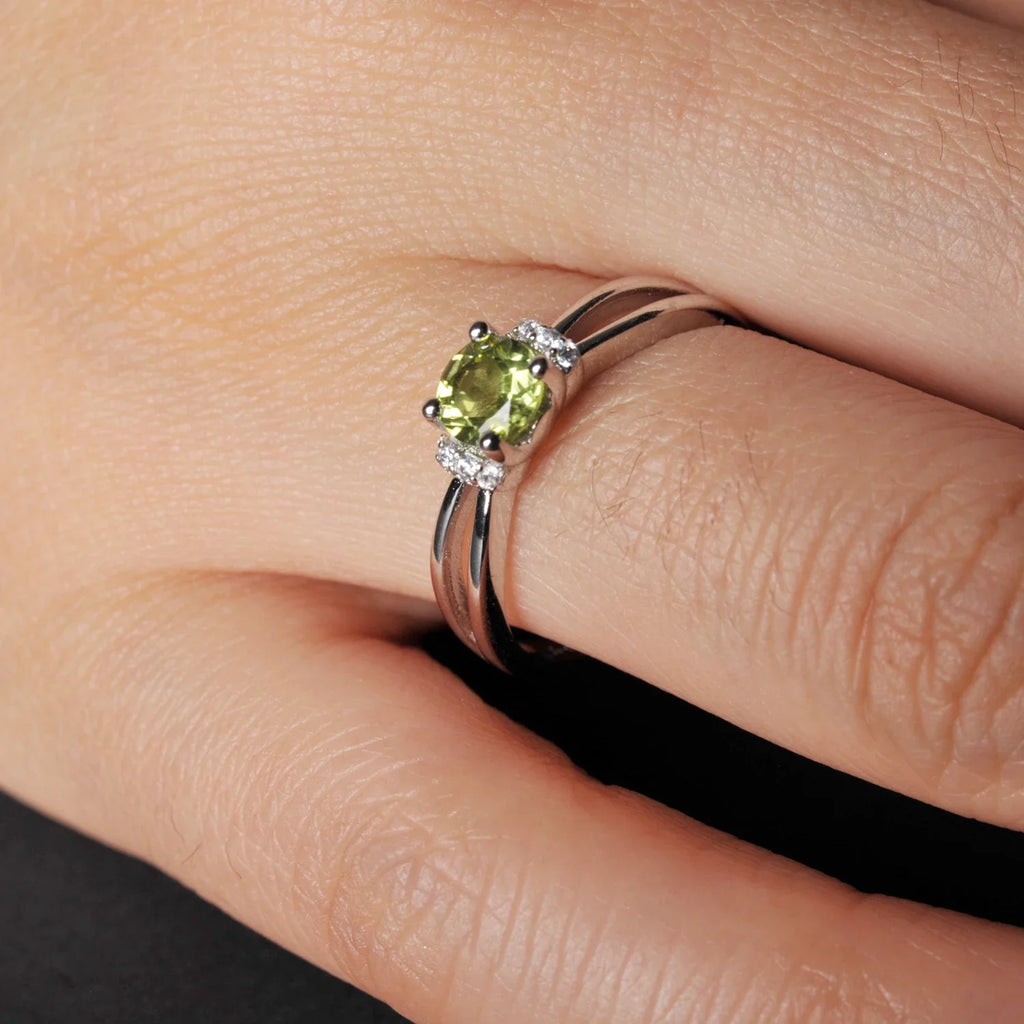 Round Genuine Natural Peridot 925 Sterling Silver Solitaire Ring for Woman Gemstone elegant Jewelry Valentine's day gift