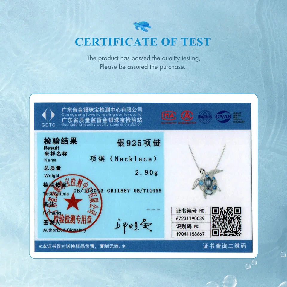 925 Sterling Silver Blue Spinel Sea Turtle Pendant Necklace Pave Setting CZ for Women Valentine's Day Gift