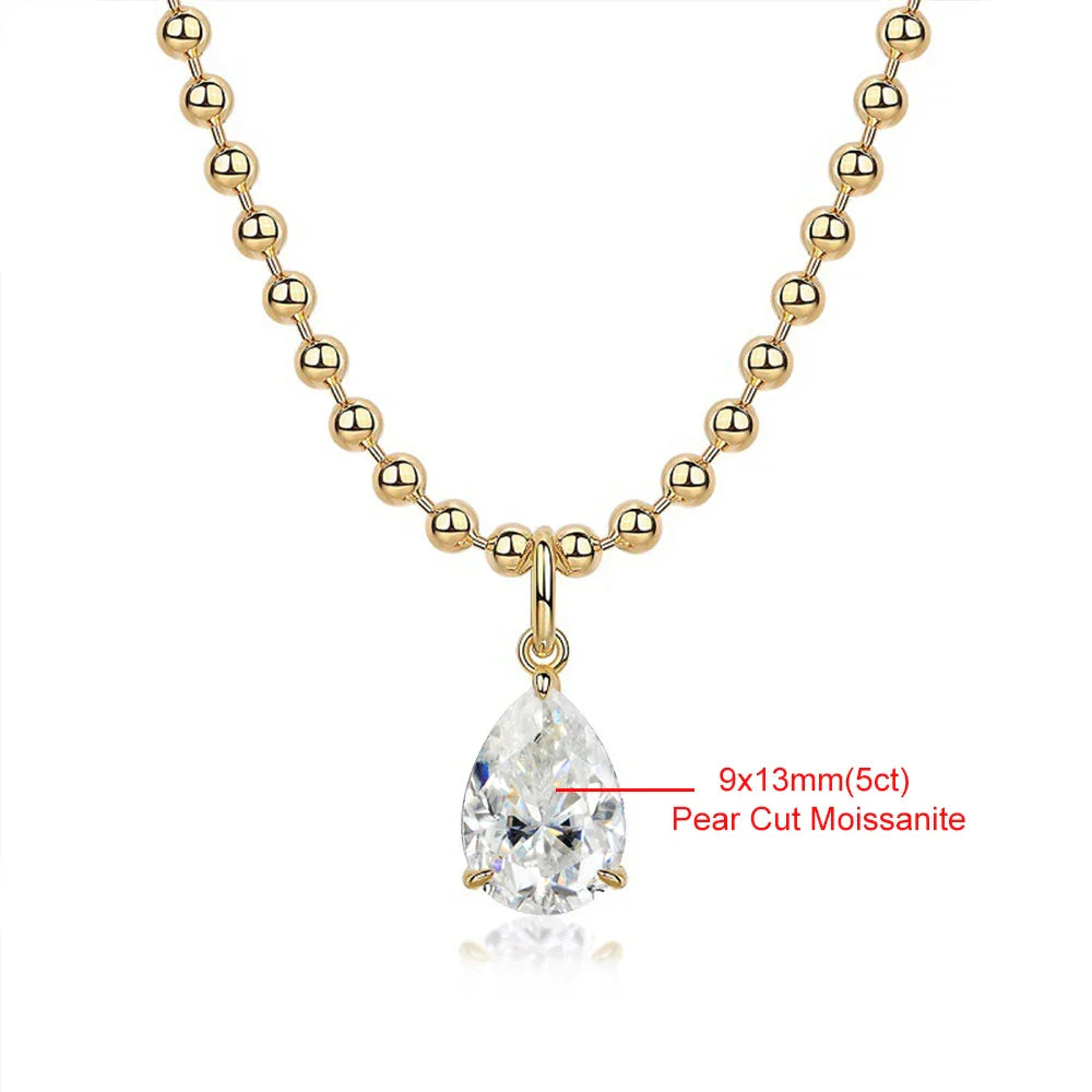 9x13mm 5CT Pear Cut Moissanite Pendant Necklace for Women 925 Sterling Silver Plated 18K Gold Waterdrop Shape Necklace Jewelry