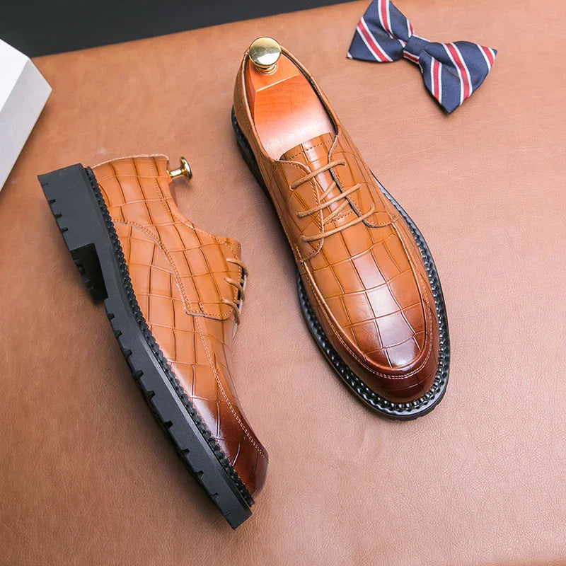 Men leather lace-up business shoes British casual breathable formal footwear Korean style