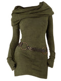 European and American Fashion Women's Temperament Commuter Pile Collar Solid Color Knitted Dress