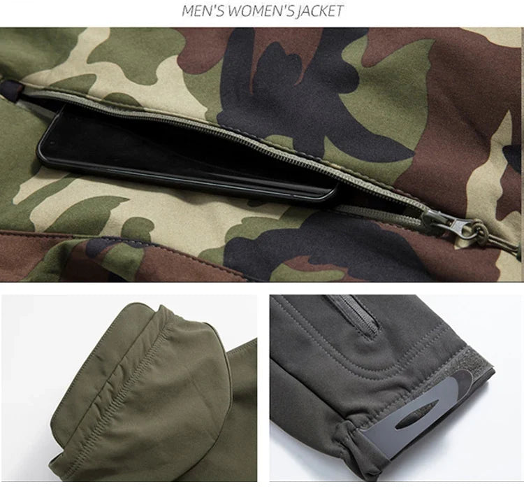 New Soft Shell Tactical Jacket  Men Winter Fleece Hooded Coat Hunting Clothes Outdoor Camouflage CS Tops Waterproof Windproof
