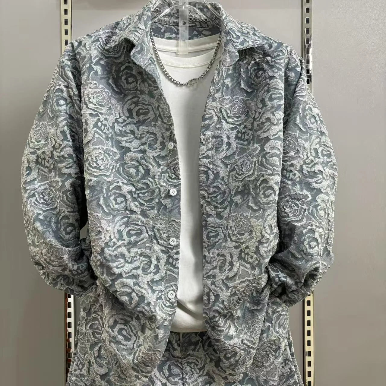 Men's Three-Dimensional Relief Small Fragrance Fashion Shirt Set Casual Versatile Sports Two-Piece Trendy Outfit