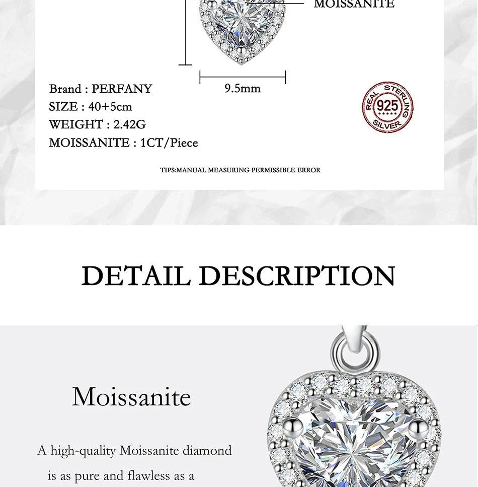 1CT Heart Cut Moissanite Necklace for Women S925 Pure Silver Sparkling Diamond Pendant Fashion Jewelry Party Gift