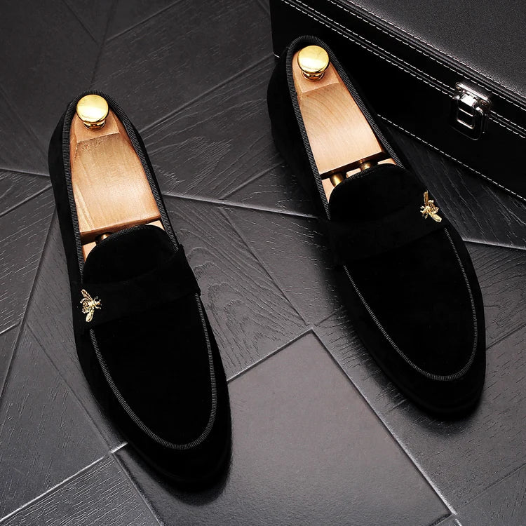 Men's Fashion Suede Leather Embroidery Loafers Mens Casual Printed Moccasins Oxfords Shoes Man Party Driving Flats EU size 38-45