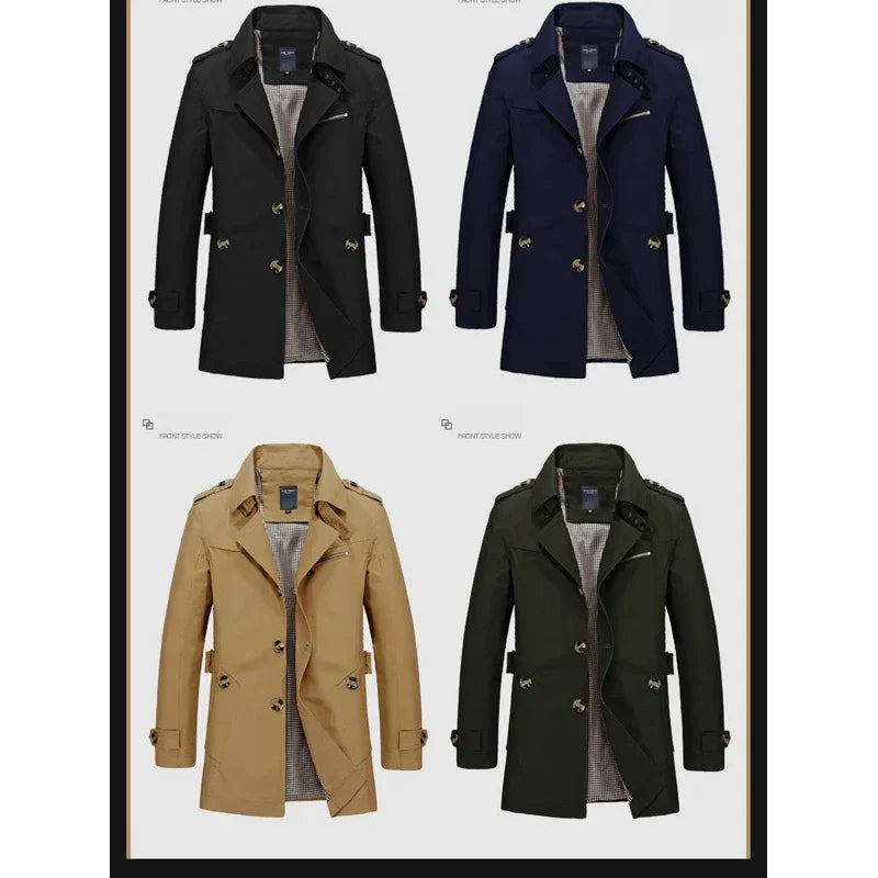 Brand Trench Coat Men 2026 Spring and Autumn 100% Cotton Jacket for Men Vintage Windbreaker Casual Jackets Men Clothing
