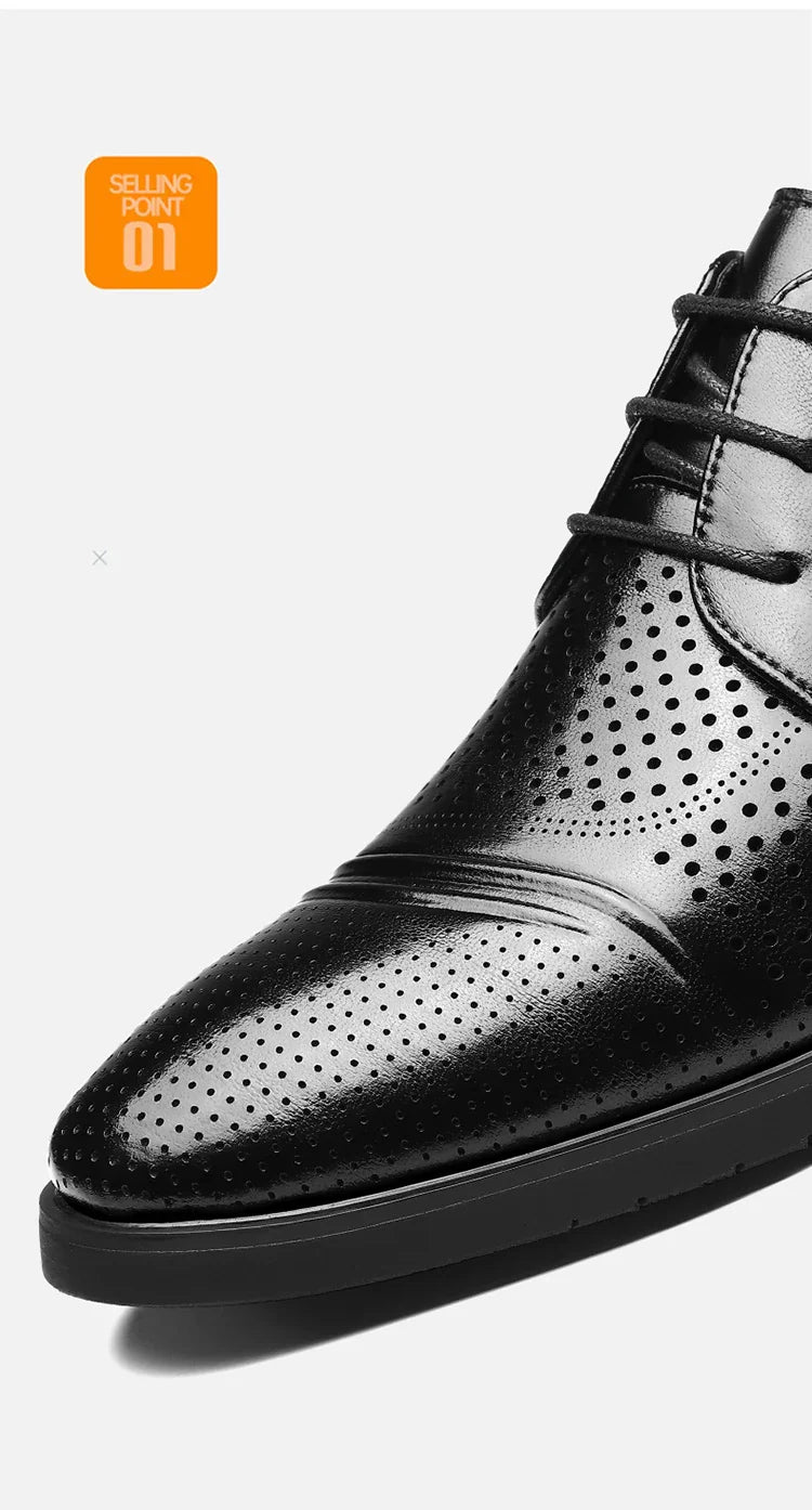Men's Summer Breathable Leather Shoes Hollow out Fashionable Slip-On Comfortable Anti-Slip Soft Bottom Derby Shoes-SJ2501-1