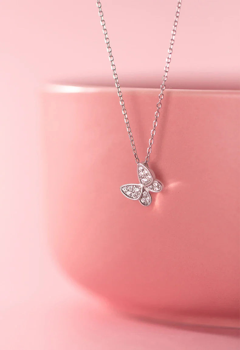 2025 New 925 Sterling Silver Sparkling Zircon Dancing Butterfly Tiny Mini Pendant for Women Fine Jewelry Birthday Gift