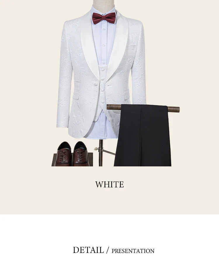 High Quality white party outfit for man luxury Retro carving Slim Fit Tuxedo Prom Suit Fashion Male Groom Wedding
