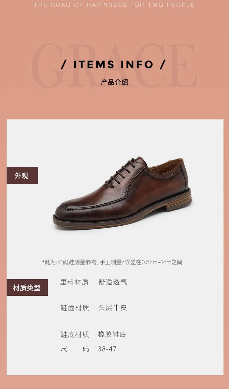 Hot Genuine Leather Shoes Men Wedding Office Dress Shoes Brown Patina Handmade Lace-Up Shoes Business Oxford Footwear