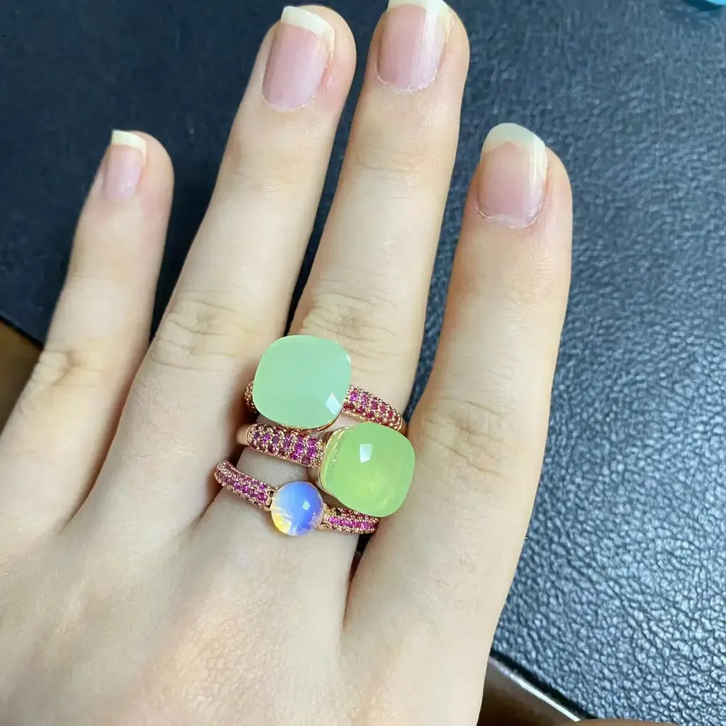 3Pcs/Set Nudo Ring Stacking Set for Women Mix Color Candy Crystal Inlay Zircon Amethyst Blue Topaz Round Jewelry Gift