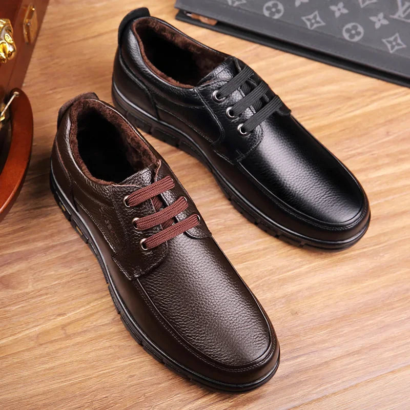 Men PU leather Casual Shoes Soft Sole Lace-up Luxury Brand Middle-aged Old Man Dad Lightweight Loafers Shoes  Zapatillas