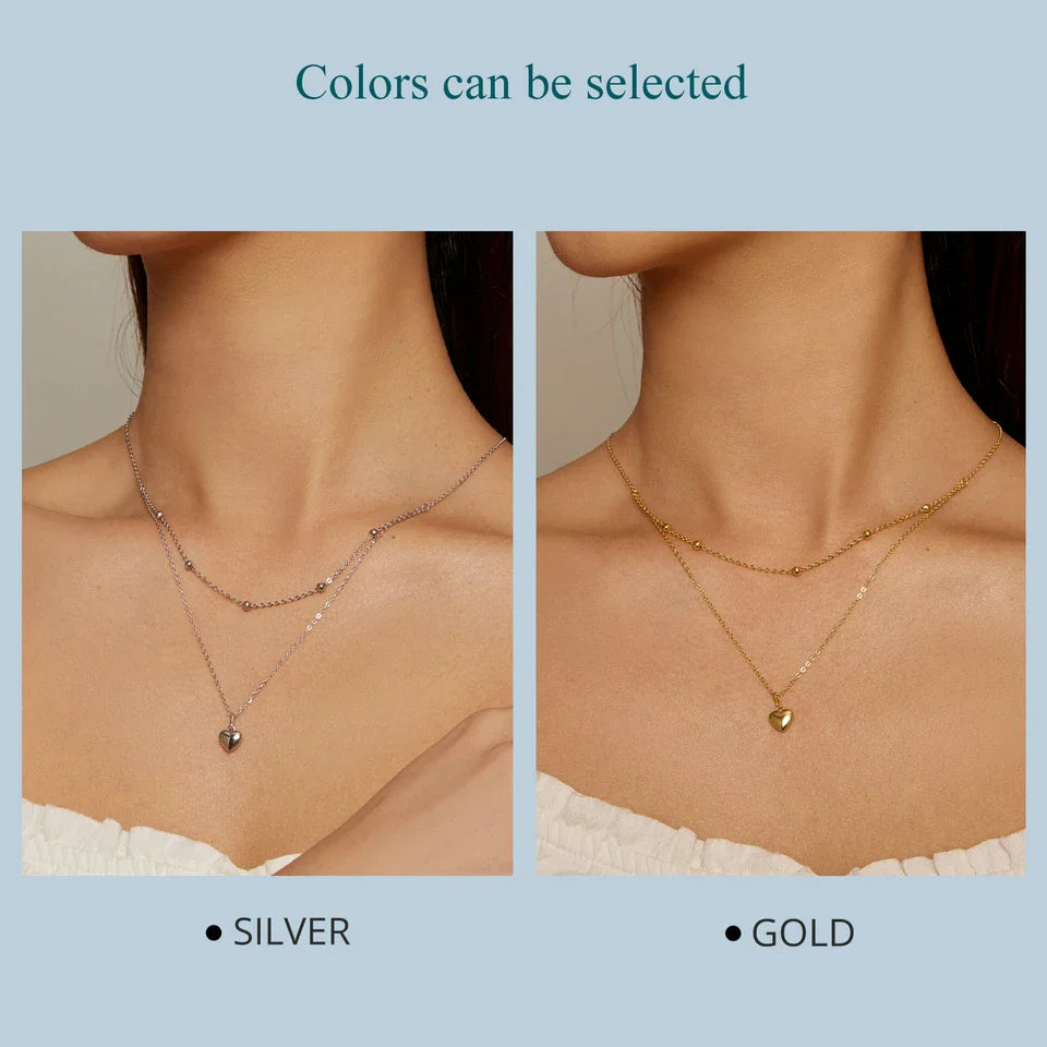 925 Sterling Silver Romantic Heart Pendant Necklace for Women Gold Double Layer Choker Female Fine Jewelry Anniversary