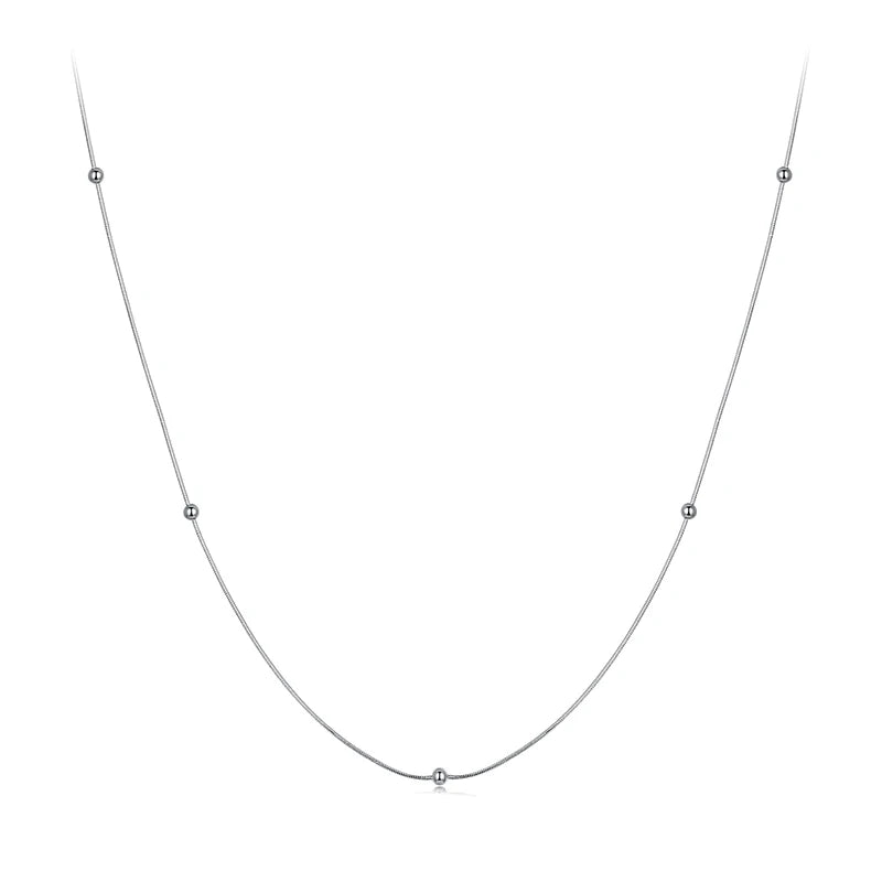 Gold Plated Beads Snake Chain Necklace for Women, 925 Sterling Silver Adjustable Basic Chain Necklace Wedding Jewelry