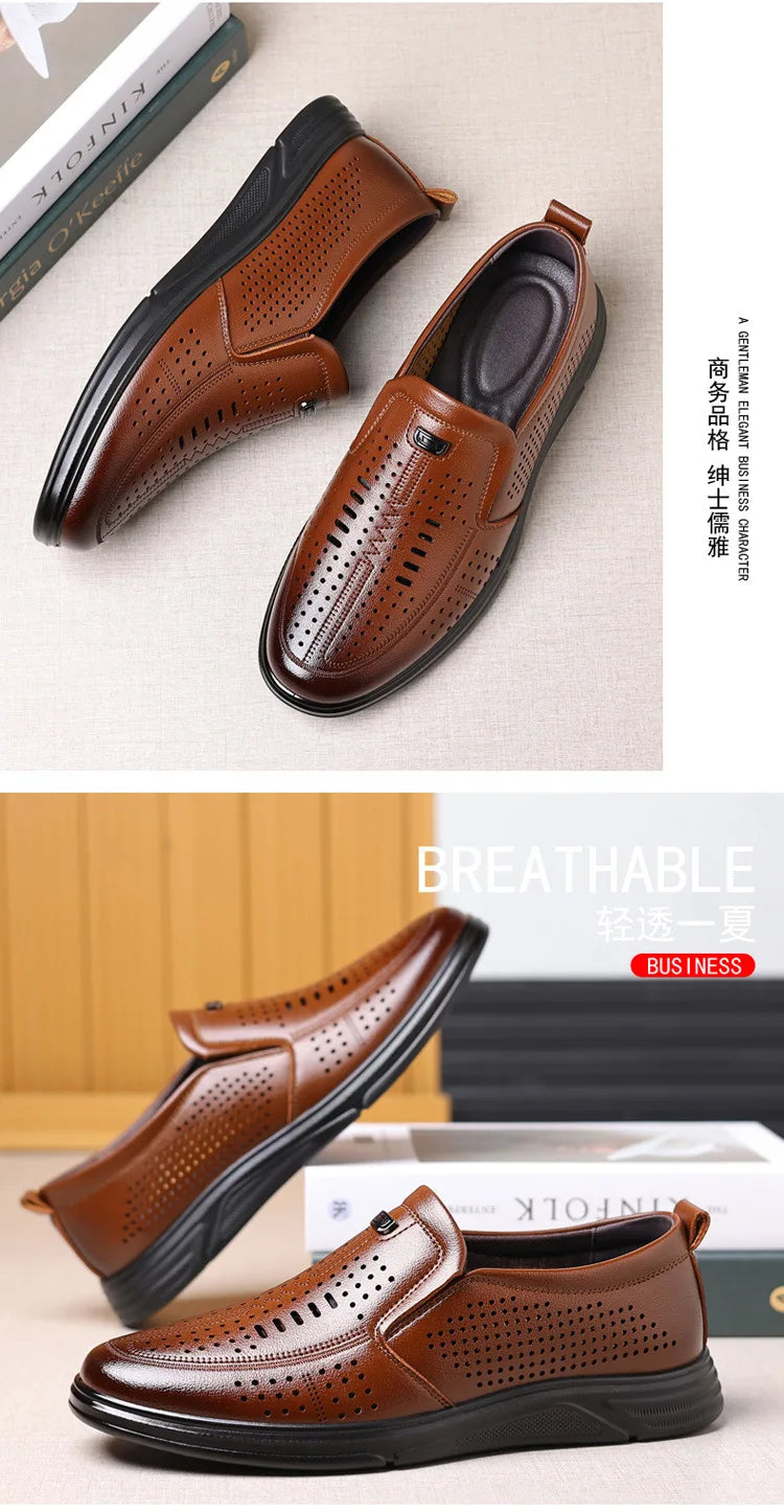 Spring Summer New Hallow Leather Shoes for Men Solid Color Fashion Dress Shoes Male Soft Sole Business Casual Shoe Man