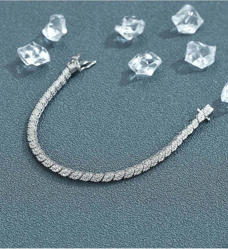 Rhombus Shape Full 1.2mm D Color Moissanite Tennis Bracelet For Women 925 Silver Plated 18k Diamond Link Chain Bracelets
