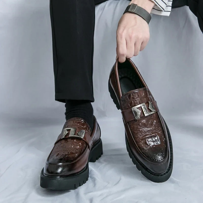 Mens Loafers Party Business Thick Soled Men Leather Shoes Dress Platform Shoes Comfortable Fashion New Casual Shoes for Men