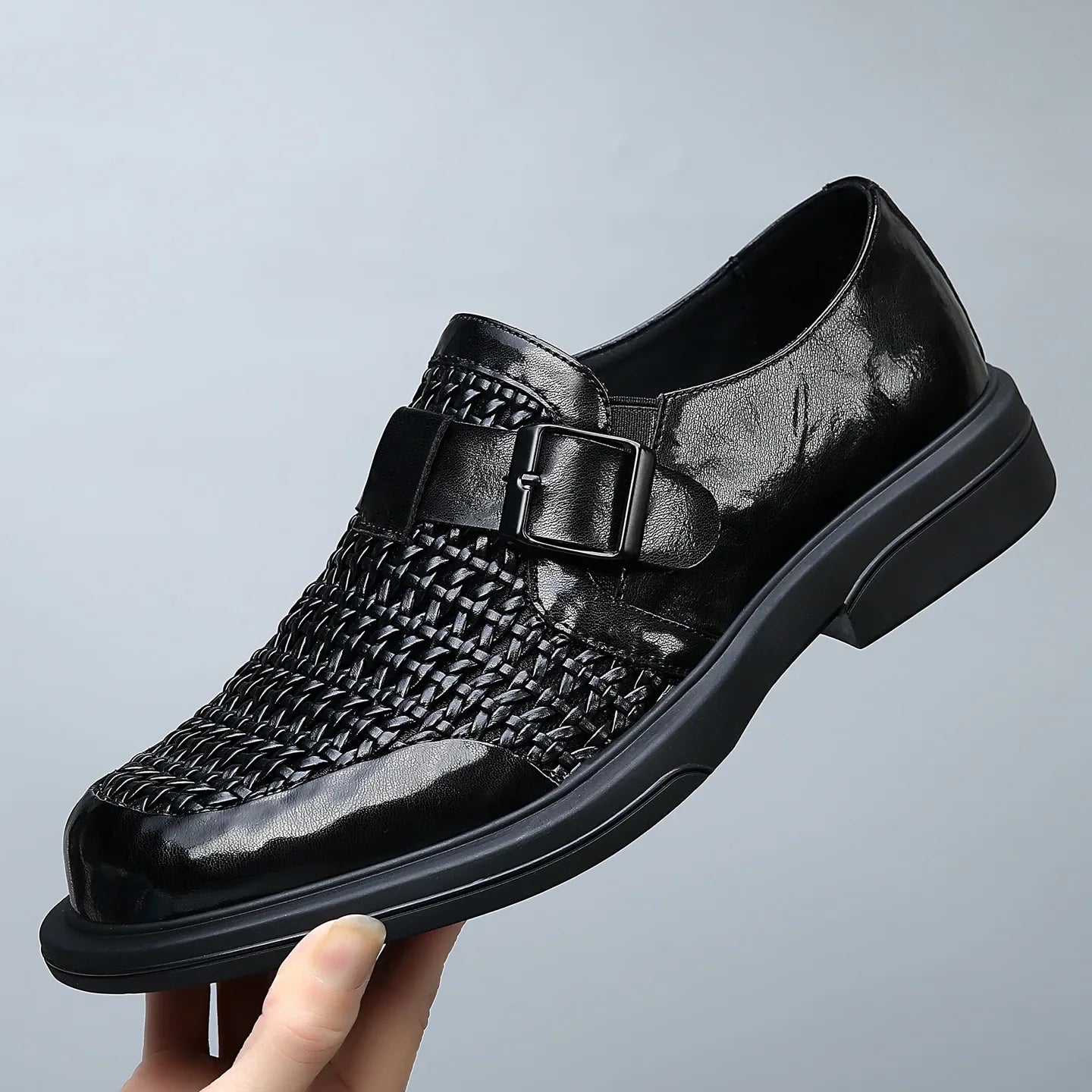 Breathable Hallow Business Leather Shoes for Men Buckle Designer Black Fashion Casual Shoe Male Summer British Elegant Shoes Man