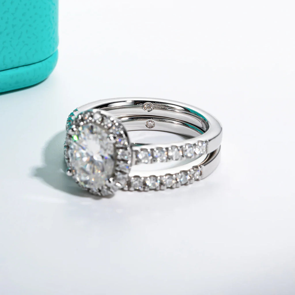2ct (Total 2.648ct) Oval Cut D Color Moissanite Bridal Ring Set Wedding Band Silver Rings With Cer Jewelry Wholesale