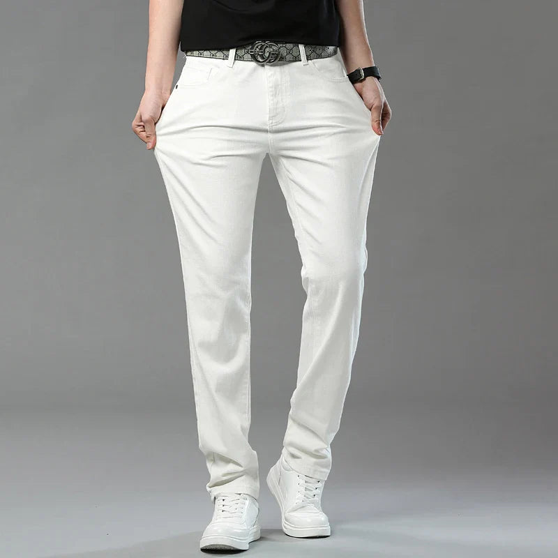 2025 Autumn Men's Elastic Colorful Jeans Breathable Casual  Straight Fitted Solid Color Denim Pants Korean Fashion Trousers