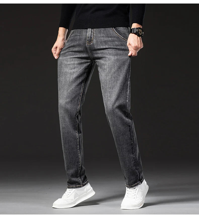 New Autumn and Winter  Plus Size 40 42 44 Men Straight Loose Jeans Business Fashion Denim Stretch Pants Male Brand Trousers