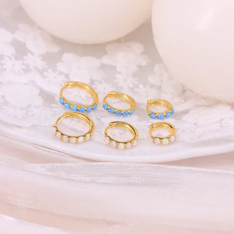 6/8/10mm Size Opal Round Hoop Earrings For Women 925 Sterling Silver Circle Earrings Jewelry Bohemia Pendiente Plata 1piece
