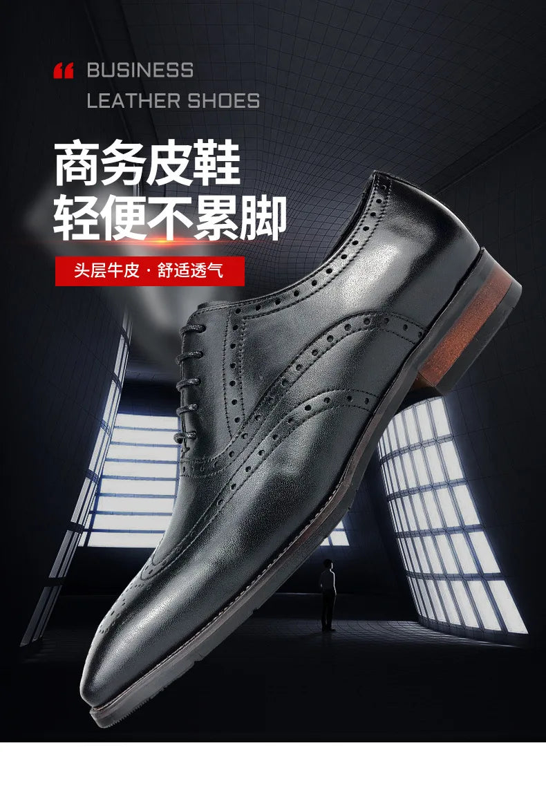 New  Genuine Leather Shoes Men Business Dress Formal Shoe British Carved Cowhide Top Layer Leather Shoes
